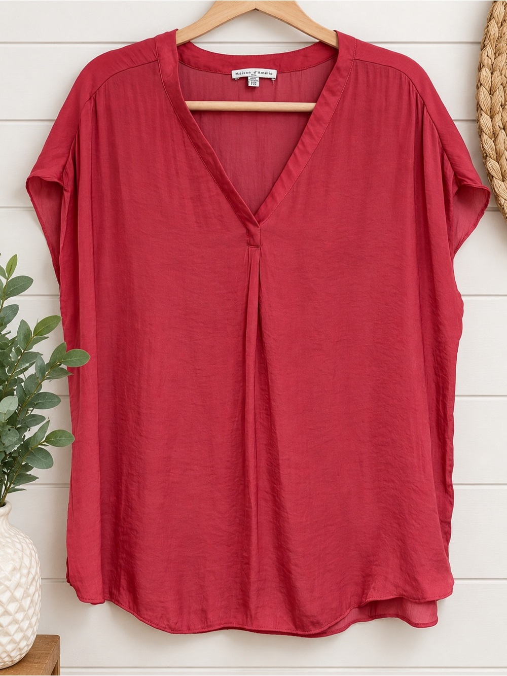 Maison d’Amélie Paris Satin-Look V-Neck Blouse | Pink | XL